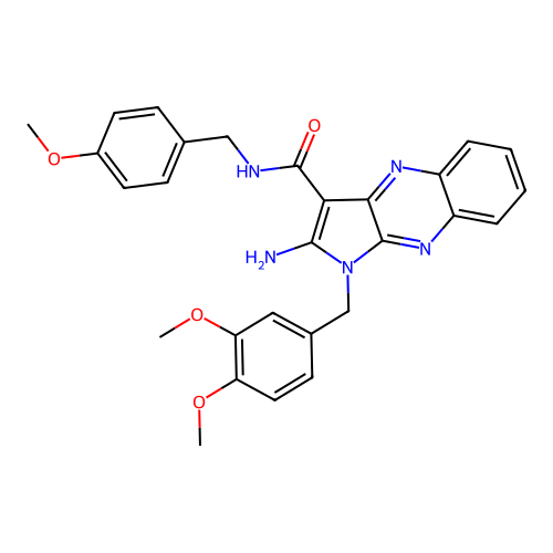 2-amino-1-(3,4-dimethoxybenzyl)-N-(4-methoxybenzyl)-1H-pyrrolo[2,3-b]quinoxaline-3-carboxamide structure