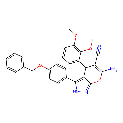 6-amino-3-(4-(benzyloxy)phenyl)-4-(2,3-dimethoxyphenyl)-1,4-dihydropyrano[2,3-c]pyrazole-5-carbonitrile structure