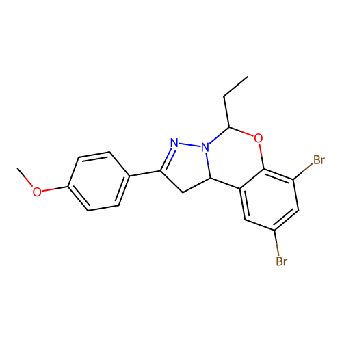 7,9-dibromo-5-ethyl-2-(4-methoxyphenyl)-1,10b-dihydropyrazolo[1,5-c][1,3]benzoxazine structure