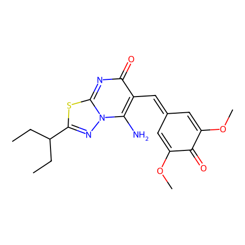 (E)-6-(4-hydroxy-3,5-dimethoxybenzylidene)-5-imino-2-(pentan-3-yl)-5H-[1,3,4]thiadiazolo[3,2-a]pyrimidin-7(6H)-one structure