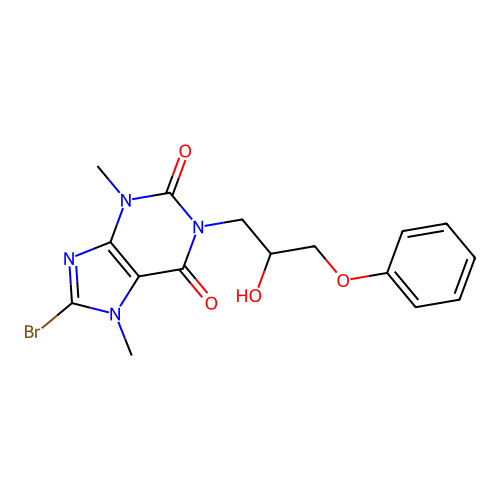 8-bromo-1-(2-hydroxy-3-phenoxypropyl)-3,7-dimethylpurine-2,6-dione structure
