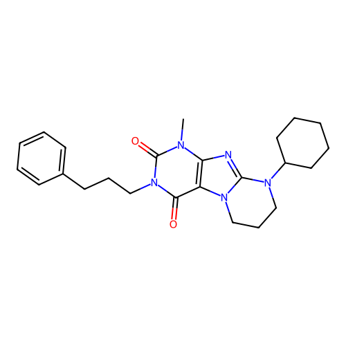 9-cyclohexyl-1-methyl-3-(3-phenylpropyl)-6,7,8,9-tetrahydropyrimido[2,1-f]purine-2,4(1H,3H)-dione structure