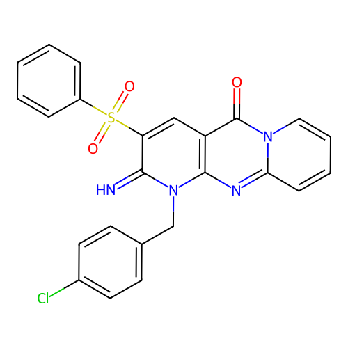 1-(4-chlorobenzyl)-2-imino-3-(phenylsulfonyl)-1,2-dihydro-5H-dipyrido[1,2-a:2',3'-d]pyrimidin-5-one structure