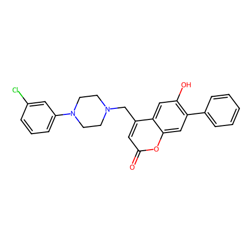 4-[4-(3-Chloro-phenyl)-piperazin-1-ylmethyl]-6-hydroxy-7-phenyl-chromen-2-one structure