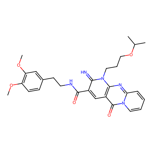 N-(3,4-dimethoxyphenethyl)-2-imino-1-(3-isopropoxypropyl)-5-oxo-2,5-dihydro-1H-dipyrido[1,2-a:2',3'-d]pyrimidine-3-carboxamide structure