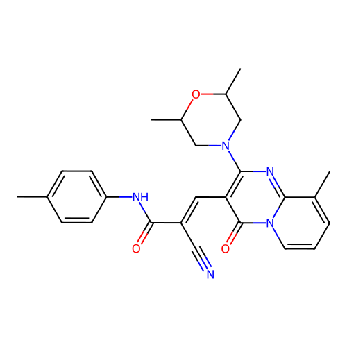 (2E)-2-cyano-3-[2-(2,6-dimethylmorpholin-4-yl)-9-methyl-4-oxo-4H-pyrido[1,2-a]pyrimidin-3-yl]-N-(4-methylphenyl)prop-2-enamide structure