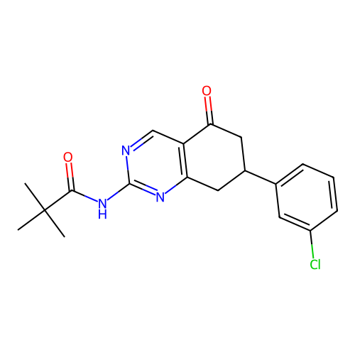 N-[7-(3-chlorophenyl)-5-oxo-5,6,7,8-tetrahydroquinazolin-2-yl]-2,2-dimethylpropanamide structure