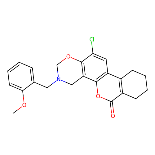 12-chloro-3-(2-methoxybenzyl)-3,4,7,8,9,10-hexahydro-2H,6H-benzo[3,4]chromeno[8,7-e][1,3]oxazin-6-one structure