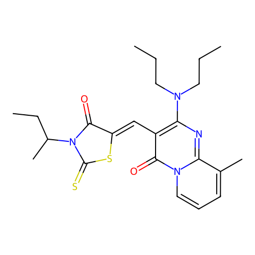 (Z)-3-(sec-butyl)-5-((2-(dipropylamino)-9-methyl-4-oxo-4H-pyrido[1,2-a]pyrimidin-3-yl)methylene)-2-thioxothiazolidin-4-one structure