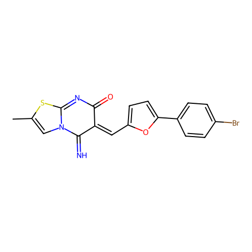 (6Z)-6-[[5-(4-bromophenyl)furan-2-yl]methylidene]-5-imino-2-methyl-[1,3]thiazolo[3,2-a]pyrimidin-7-one structure