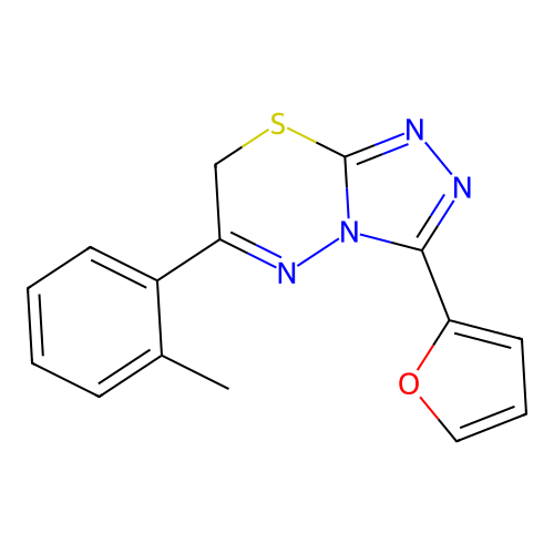 3-(furan-2-yl)-6-(2-methylphenyl)-7H-[1,2,4]triazolo[3,4-b][1,3,4]thiadiazine structure