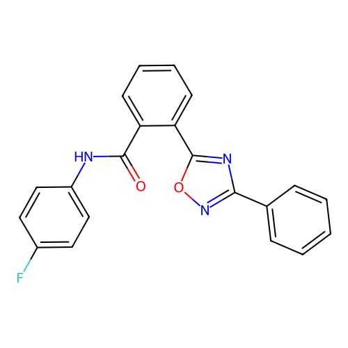 N-(4-fluorophenyl)-2-(3-phenyl-1,2,4-oxadiazol-5-yl)benzamide structure