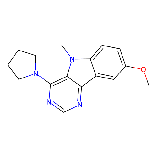 8-methoxy-5-methyl-4-(pyrrolidin-1-yl)-5H-pyrimido[5,4-b]indole structure