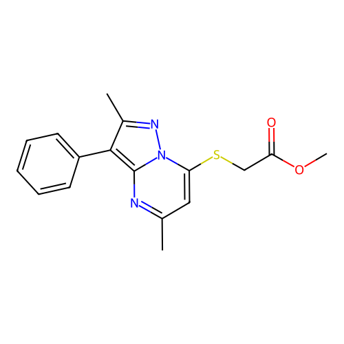 Methyl 2-(2,5-dimethyl-3-phenylpyrazolo[1,5-a]pyrimidin-7-yl)sulfanylacetate structure