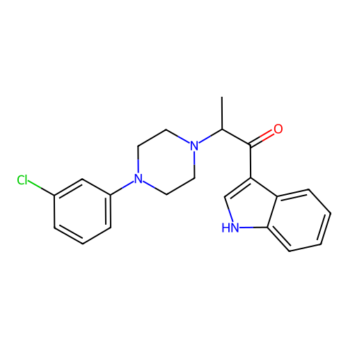2-[4-(3-chlorophenyl)piperazin-1-yl]-1-(1H-indol-3-yl)propan-1-one structure