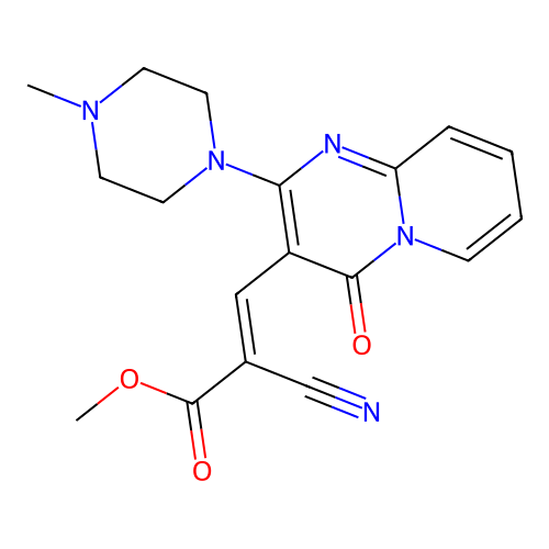 (E)-methyl 2-cyano-3-(2-(4-methylpiperazin-1-yl)-4-oxo-4H-pyrido[1,2-a]pyrimidin-3-yl)acrylate structure