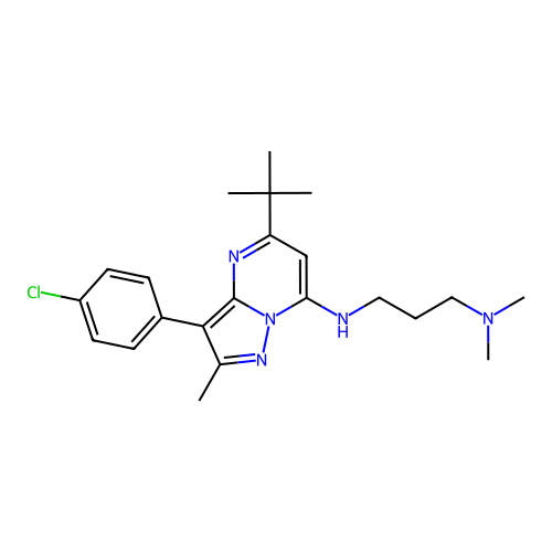 N'-[5-tert-butyl-3-(4-chlorophenyl)-2-methylpyrazolo[1,5-a]pyrimidin-7-yl]-N,N-dimethylpropane-1,3-diamine structure