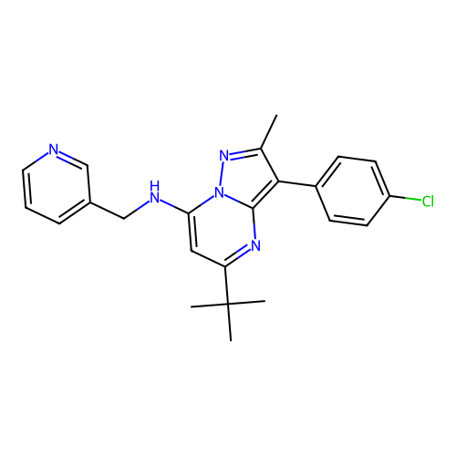 5-tert-butyl-3-(4-chlorophenyl)-2-methyl-N-[(pyridin-3-yl)methyl]pyrazolo[1,5-a]pyrimidin-7-amine structure