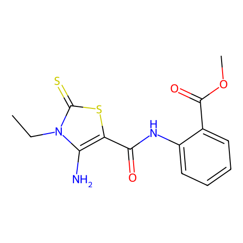 methyl 2-[(4-amino-3-ethyl-2-sulfanylidene-1,3-thiazole-5-carbonyl)amino]benzoate structure