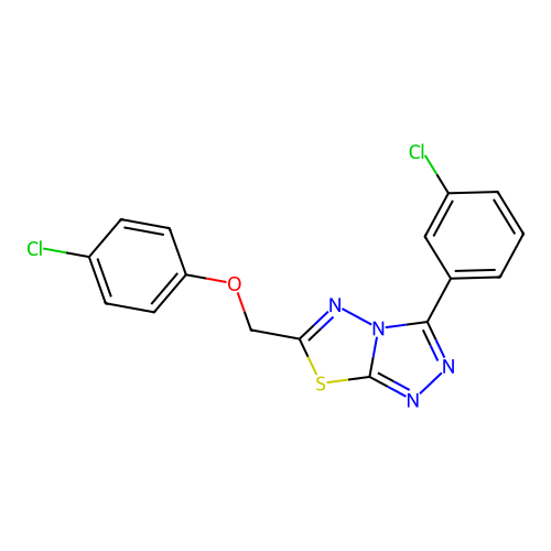 6-((4-chlorophenoxy)methyl)-3-(3-chlorophenyl)-[1,2,4]triazolo[3,4-b][1,3,4]thiadiazole structure