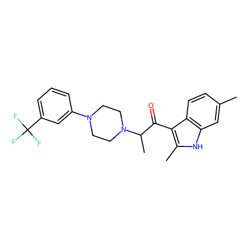 1-(2,6-dimethyl-1H-indol-3-yl)-2-[4-[3-(trifluoromethyl)phenyl]piperazin-1-yl]propan-1-one structure