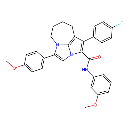 1-(4-fluorophenyl)-N-(3-methoxyphenyl)-4-(4-methoxyphenyl)-5,6,7,8-tetrahydro-2a,4a-diazacyclopenta[cd]azulene-2-carboxamide structure