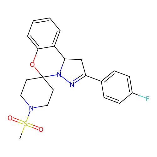 2'-(4-fluorophenyl)-1-(methylsulfonyl)-1',10b'-dihydrospiro[piperidine-4,5'-pyrazolo[1,5-c][1,3]benzoxazine] structure