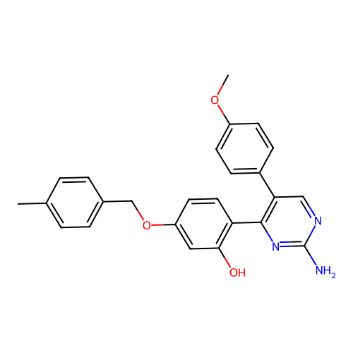 2-[2-Amino-5-(4-methoxyphenyl)pyrimidin-4-YL]-5-[(4-methylphenyl)methoxy]phenol structure