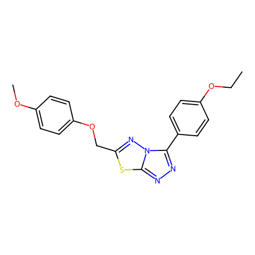 3-(4-ethoxyphenyl)-6-(4-methoxyphenoxymethyl)-[1,2,4]triazolo[3,4-b][1,3,4]thiadiazole structure