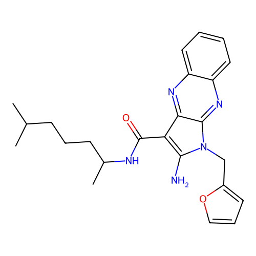 2-amino-1-(furan-2-ylmethyl)-N-(6-methylheptan-2-yl)-1H-pyrrolo[2,3-b]quinoxaline-3-carboxamide structure