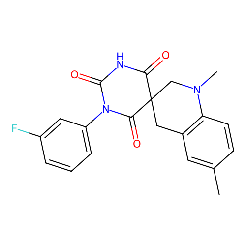 1-(3-fluorophenyl)-1',6'-dimethyl-2',4'-dihydro-1H,1'H-spiro[pyrimidine-5,3'-quinoline]-2,4,6(3H)-trione structure