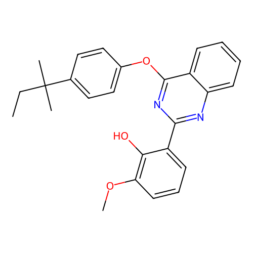 2-Methoxy-6-{4-[4-(2-methylbutan-2-yl)phenoxy]quinazolin-2-yl}phenol structure
