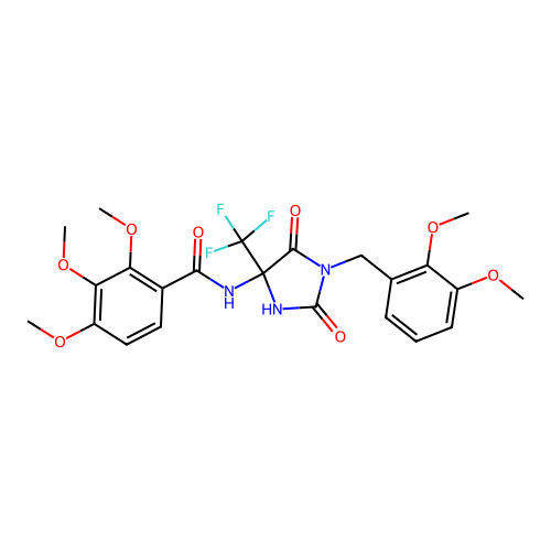 N-(1-(2,3-dimethoxybenzyl)-2,5-dioxo-4-(trifluoromethyl)imidazolidin-4-yl)-2,3,4-trimethoxybenzamide structure