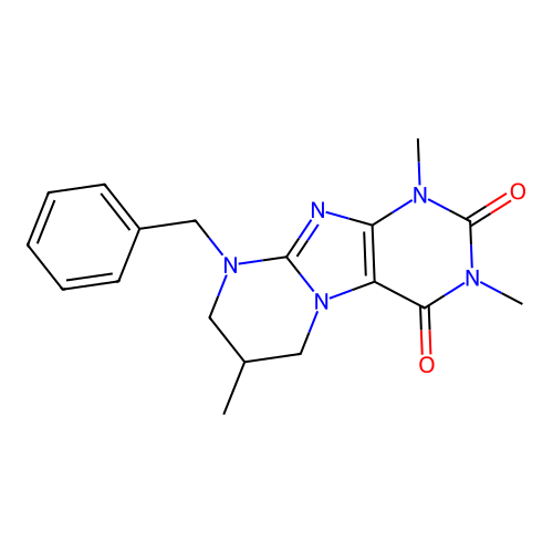 9-benzyl-1,3,7-trimethyl-6,7,8,9-tetrahydropyrimido[2,1-f]purine-2,4(1H,3H)-dione structure