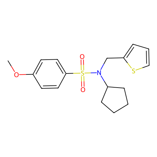 N-cyclopentyl-4-methoxy-N-(thiophen-2-ylmethyl)benzenesulfonamide structure