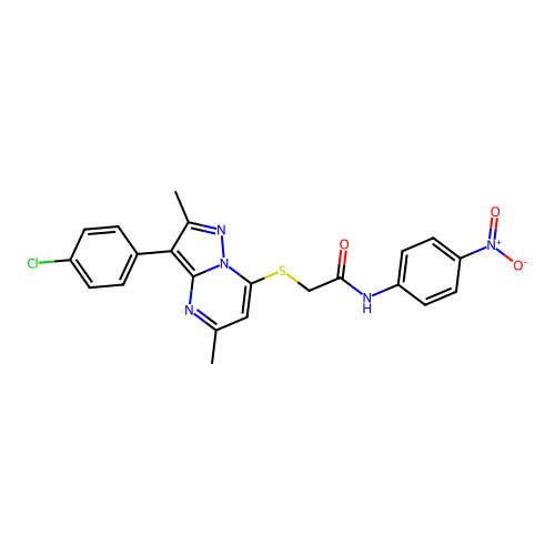 2-((3-(4-chlorophenyl)-2,5-dimethylpyrazolo[1,5-a]pyrimidin-7-yl)thio)-N-(4-nitrophenyl)acetamide structure