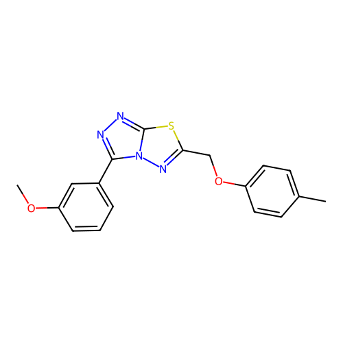 3-(3-methoxyphenyl)-6-((p-tolyloxy)methyl)-[1,2,4]triazolo[3,4-b][1,3,4]thiadiazole structure