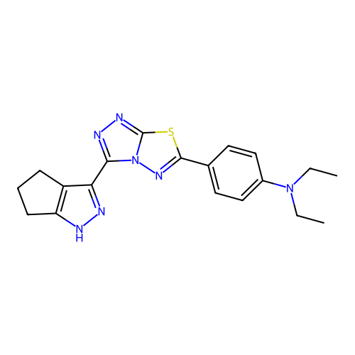 N,N-diethyl-4-[3-(1,4,5,6-tetrahydrocyclopenta[c]pyrazol-3-yl)-[1,2,4]triazolo[3,4-b][1,3,4]thiadiazol-6-yl]aniline structure