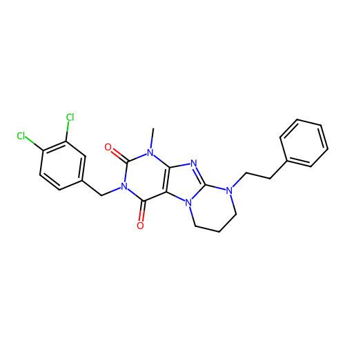 3-(3,4-dichlorobenzyl)-1-methyl-9-(2-phenylethyl)-6,7,8,9-tetrahydropyrimido[2,1-f]purine-2,4(1H,3H)-dione structure