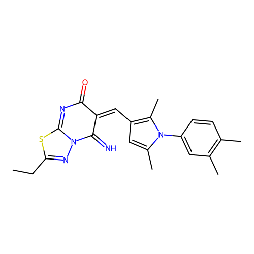 (6E)-6-[[1-(3,4-dimethylphenyl)-2,5-dimethylpyrrol-3-yl]methylidene]-2-ethyl-5-imino-[1,3,4]thiadiazolo[3,2-a]pyrimidin-7-one structure