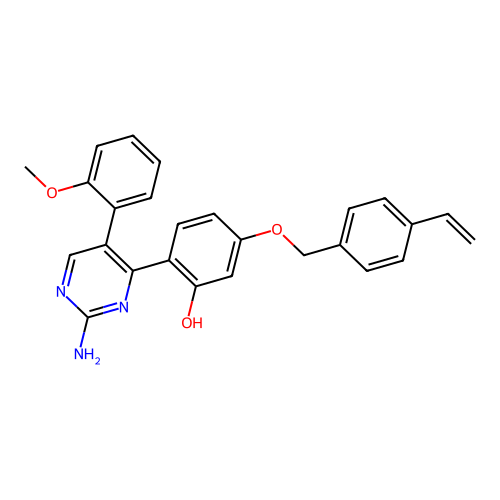 2-[2-Amino-5-(2-methoxyphenyl)pyrimidin-4-yl]-5-[(4-ethenylbenzyl)oxy]phenol structure