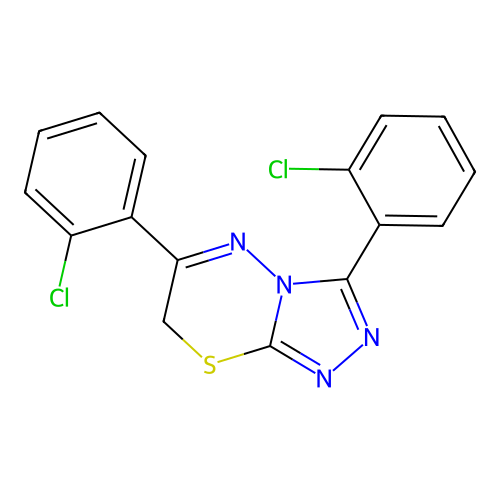 3,6-bis(2-chlorophenyl)-7H-[1,2,4]triazolo[3,4-b][1,3,4]thiadiazine structure