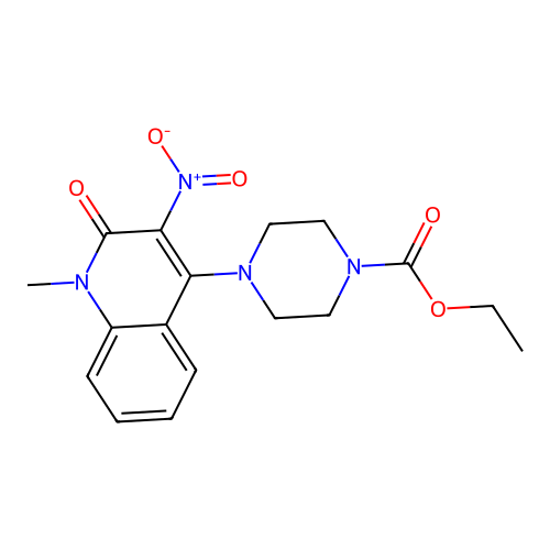 ethyl 4-(1-methyl-3-nitro-2-oxo-1,2-dihydroquinolin-4-yl)piperazine-1-carboxylate structure