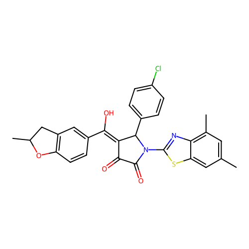 (4E)-5-(4-chlorophenyl)-1-(4,6-dimethyl-1,3-benzothiazol-2-yl)-4-[hydroxy(2-methyl-2,3-dihydro-1-benzofuran-5-yl)methylidene]pyrrolidine-2,3-dione structure