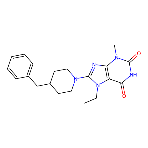 8-(4-benzylpiperidin-1-yl)-7-ethyl-3-methyl-1H-purine-2,6(3H,7H)-dione structure