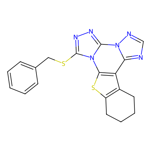 7-(benzylsulfanyl)-10,11,12,13-tetrahydro[1]benzothieno[3,2-e]bis[1,2,4]triazolo[4,3-a:1',5'-c]pyrimidine structure
