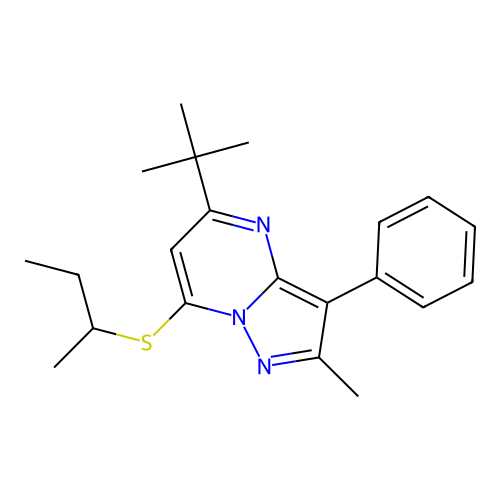 7-(Butan-2-ylsulfanyl)-5-tert-butyl-2-methyl-3-phenylpyrazolo[1,5-a]pyrimidine structure