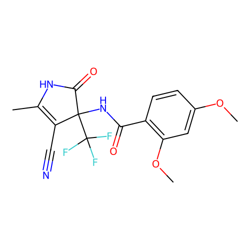 N-[4-cyano-5-methyl-2-oxo-3-(trifluoromethyl)-1H-pyrrol-3-yl]-2,4-dimethoxybenzamide structure