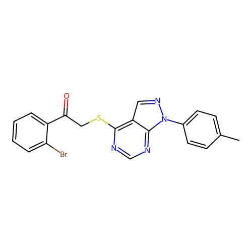 1-(2-bromophenyl)-2-((1-(p-tolyl)-1H-pyrazolo[3,4-d]pyrimidin-4-yl)thio)ethanone structure
