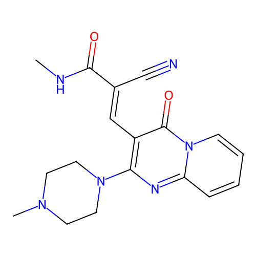 (2E)-2-cyano-N-methyl-3-[2-(4-methylpiperazin-1-yl)-4-oxo-4H-pyrido[1,2-a]pyrimidin-3-yl]prop-2-enamide structure